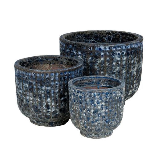 Monroe Classic kerámia növénytartó szett savmaratott kék 24,5x23,5-41,5x35cm S3
