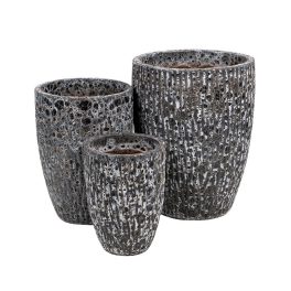   Brisbane Vase kerámia növénytartó szett antik savmaratott szürke 26x34-43x55cm S/3