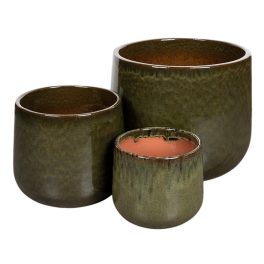   Corsica Caldron kerámia növénytartó szett cédruszöld 23,5x21-42x37,5cm S/3