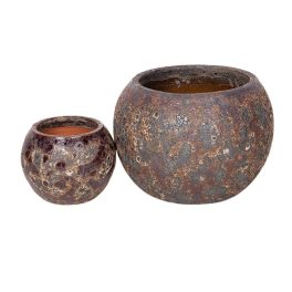   Byron Globe kerámia növénytartó szett savmaratott barna 29x22-48x36cm S2