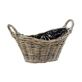   ívelt tetejű ovális hasított rattan ültetőtál két füllel barna 43x37x19/23/26cm