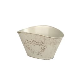   ovális szívmintás cink tál antikolt krém 21x14,5x10,5/12cm