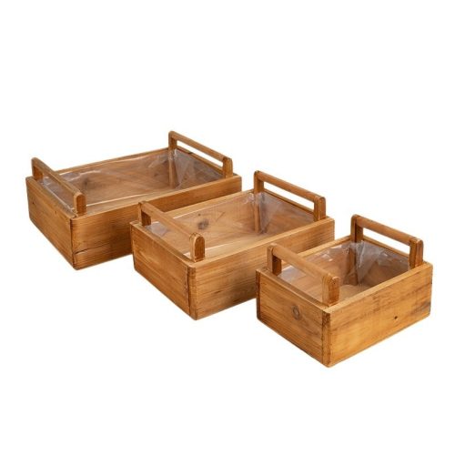 szögletes fa láda szett két füllel barna 40x29,5x12cm S3