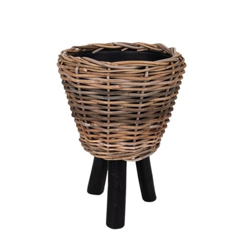 Drypot rattan lábas kaspó barna-fekete 33x26/45cm VD-300351