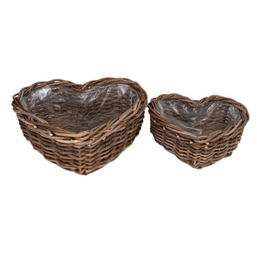 szív alakú rattan tál szett barna 39x39x15cm S/2 VD-301145